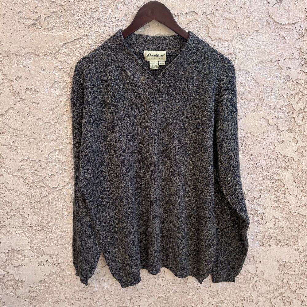 Vintage Eddie Bauer Cotton Sweater Men’s M Gray Pullover 90s Style 24x28